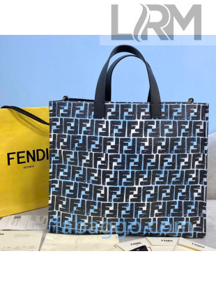 Fendi FF Glazed Canvas Shopper Tote Bag Blue/White/Black 2020
