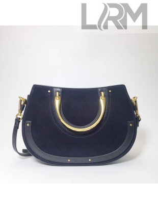 Chloe Medium Pixie Bag in Suede and Smooth Calfskin Navy Blue 2017
