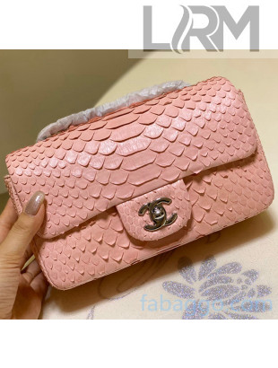 Chanel Python Leather Small Classic Flap Bag A1116 Pink 06 2020(Silver Hardware)