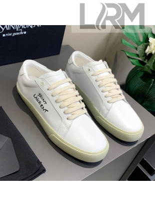 Saint Laurent White Embroidered Calfskin Sneakers 2021 08