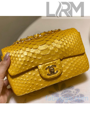 Chanel Python Leather Small Classic Flap Bag A1116 Yellow Gold 2020（Gold Hardware）