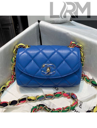 Chanel Lambskin Small Flap Bag with Scarf Entwined Chain AS2369 Blue 2021