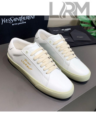 Saint Laurent White Embroidered Calfskin Sneakers Gold 2021 10