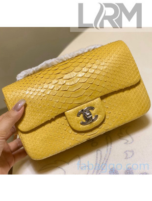 Chanel Python Leather Small Classic Flap Bag A1116 Yellow 2020(Silver Hardware）