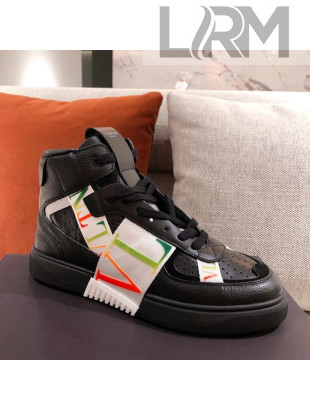 Valentino VL7N Calfskin High-Top Sneaker with Print Bands Black/Multicolor 04 2021