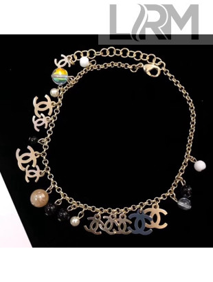 Chanel CC Pearls Pendant Feet Chain Anklet Gray 2019