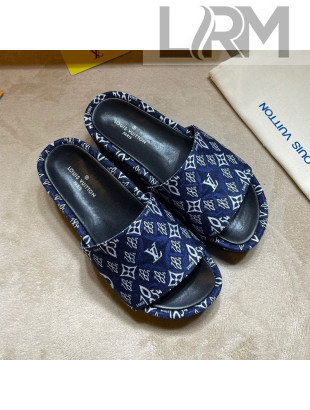 Louis Vuitton Jumbo Since 1854 Flatform Slide Sandals Blue 2021