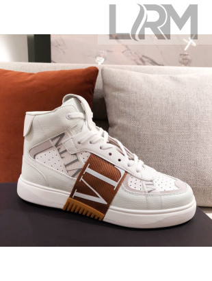Valentino VL7N Calfskin High-Top Sneaker with Print Bands White/Brown 05 2021
