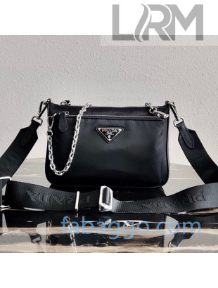 Prada Nylon Triple Shoulder Bag 1BH168 Black 2020