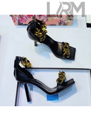Versace Medusa Chain Nappa Leather Sandals 9.5cm Heel Black 2021