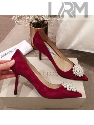Jimmy Choo Suede Pearl Charm Pumps Red 2020