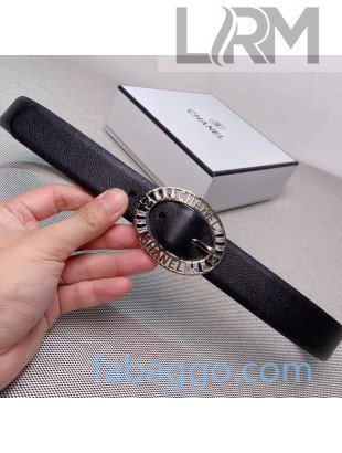 Chanel Calfskin Belt 28mm with Cutout CC Buckle Black 2020