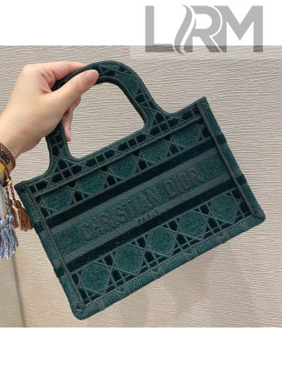 Dior Mini Book Tote Bag in Peacock Green Cannage Embroidered Velvet 2020