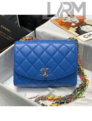 Chanel Lambskin Flap Bag with Scarf Entwined Chain AS2411 Blue 2021