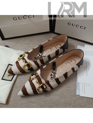 Gucci Striped Horse Fur Ballet Flat with Horsebit White/Brown 2021