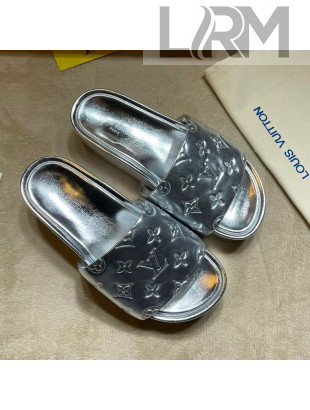 Louis Vuitton Jumbo Monogram Leather Flatform Slide Sandals Silver 2021