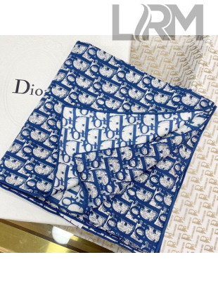 Dior Oblique Silk Square Scarf 90x90cm Blue 2021 08