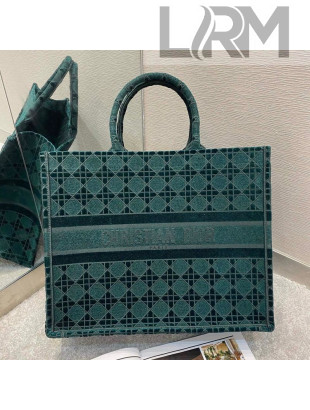 Dior Large Book Tote Bag in Peacock Green Cannage Embroidered Velvet 2020