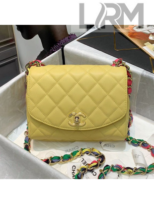 Chanel Lambskin Flap Bag with Scarf Entwined Chain AS2411 Yellow 2021