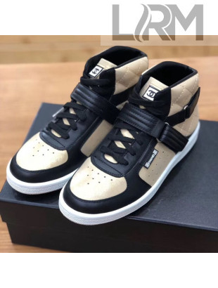Chanel Quilted Leather Buckle High-top Sneakers Gold 2019