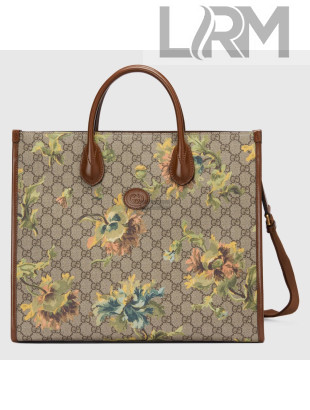 Gucci GG Canvas Medium Tote Bag with carnation Print 674148 Beige 2022