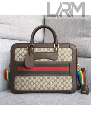 Gucci GG Canvas and Leather Briefcase with Rainbow Strap 2018