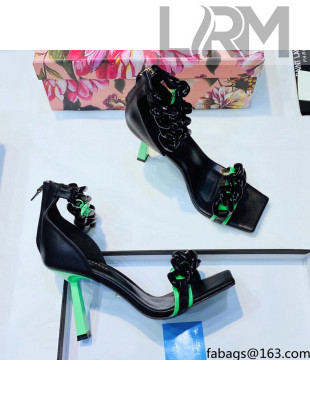 Versace Medusa Chain Nappa Leather Sandals 9.5cm Heel Black/Green 2021