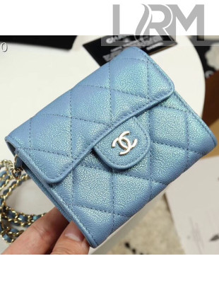 Chanel Iridescent Grained Calfskin Classic Clutch with Chain A84512 Light Blue 2019