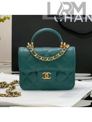 Chanel Lambskin Flap Coin Purse with Chain AP2200 Green 2021