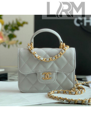 Chanel Lambskin Flap Coin Purse with Chain AP2200 Light Gray 2021