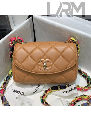 Chanel Lambskin Small Flap Bag with Scarf Entwined Chain AS2369 Brown 2021