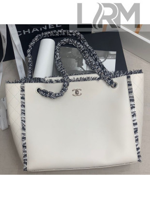 Chanel Leather Tweed Charm Shopping bag White 2021
