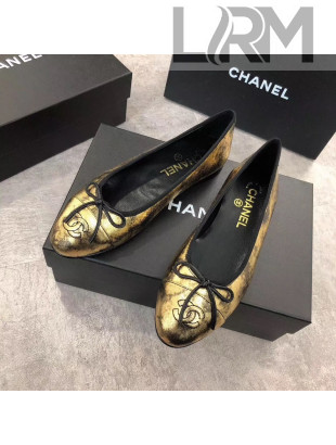 Chanel Lambskin Leather Ballerinas Black/Gold 2019