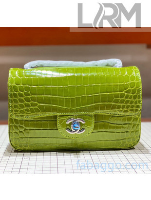 Chanel Crocodile Leather Small Classic Flap Bag A1116 Green 2020（Silver Hardware）