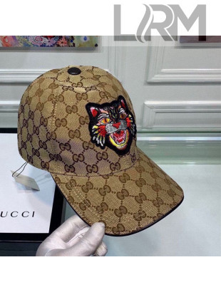Gucci Canvas Baseball Hat with Tiger Embroidery Beige 2021