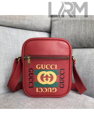 Gucci Leather Print Messenger Bag ‎523591 Red 2018