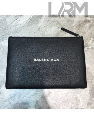 Balenciaga Litchi-Grained Leather Large Pouch Black 2021