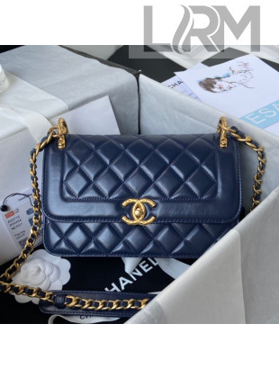 Chanel Smooth Calfskin & Vintage Metal Small Flap Bag Navy Blue 2021