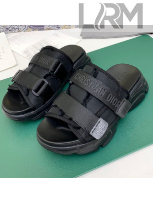 Dior D-Wander Fabric Flat Slide Sandals Black 2021  