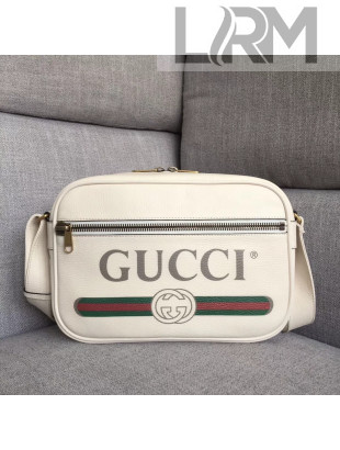 Gucci Leather Print Shoulder Bag 523589 White 2018