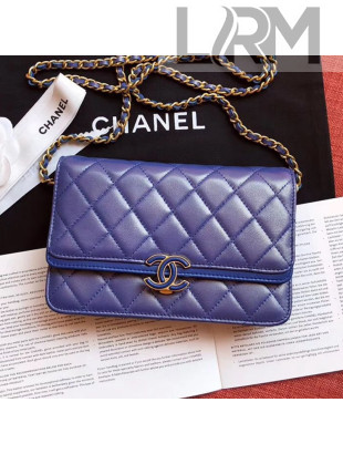 Chanel Quilted Leather Wallet on Chain WOC Blue 2019