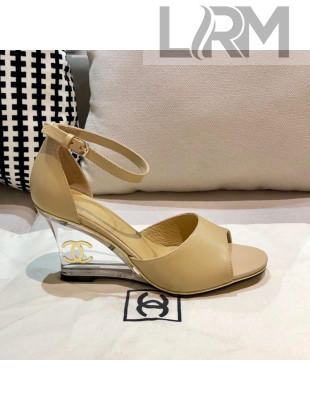 Chanel Calfskin Wedge Heel Sandals Beige 2021