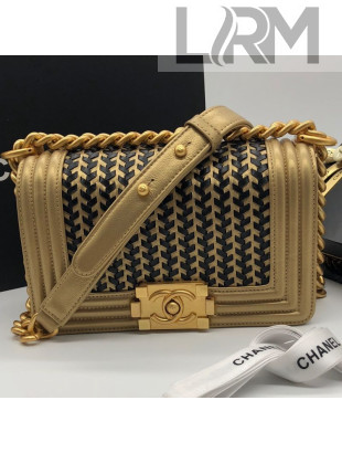 Chanel Metallic Braided Leather Small Classic Boy Flap Bag A67085 Gold 2019