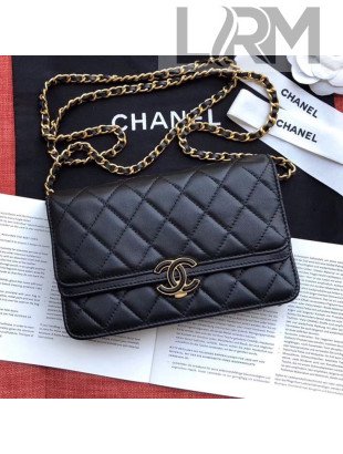 Chanel Quilted Leather Wallet on Chain WOC Black 2019
