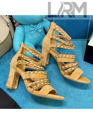 Chanel Roman Suede Chain Sandals 9cm Camel Brown 2021