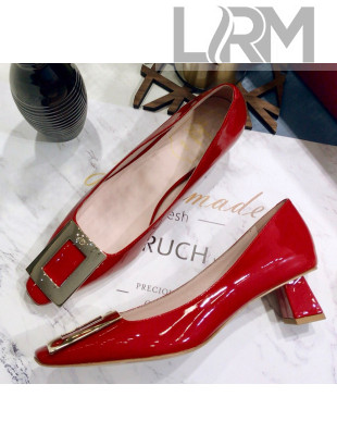 Roger Vivier Patent Leather Trapeze Metal Buckle Pumps Red 2020