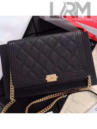 Chanel Grained Leather Boy WOC Chanel Wallet on Chain A81969 Black 2019