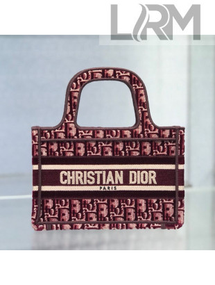 Dior Mini Book Tote Bag in Burgundy Oblique Embroidered Velvet 2020