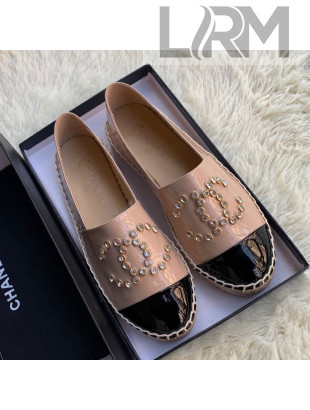 Chanel Patent Leather Crystal CC Espadrilles Nude 2019