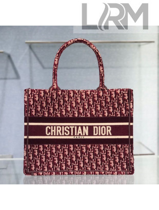 Dior Small Book Tote Bag in Burgundy Oblique Embroidered Velvet 2020